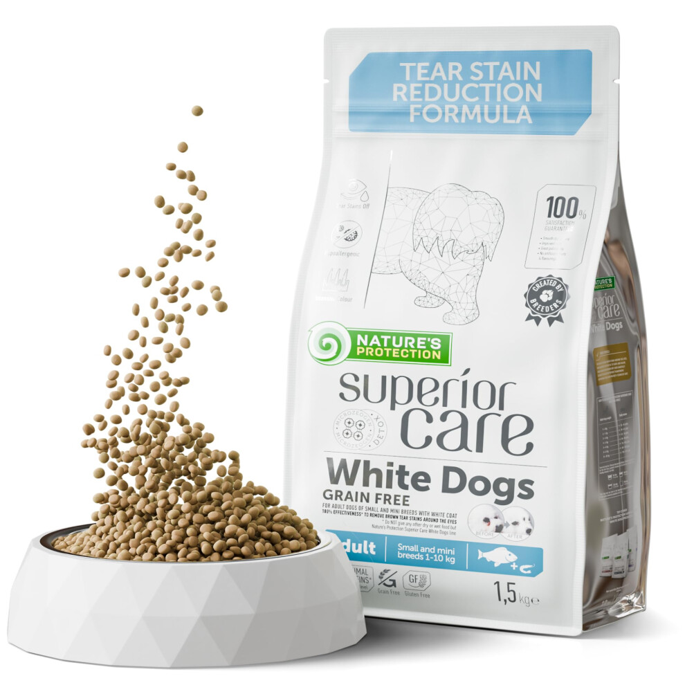 Nature's Protection Superior Care Grain-Free Adult Dry Dog Food White Fish for White Dogs, High-Protein, Hypoallergenic Kibble for Sensitive Stomach,