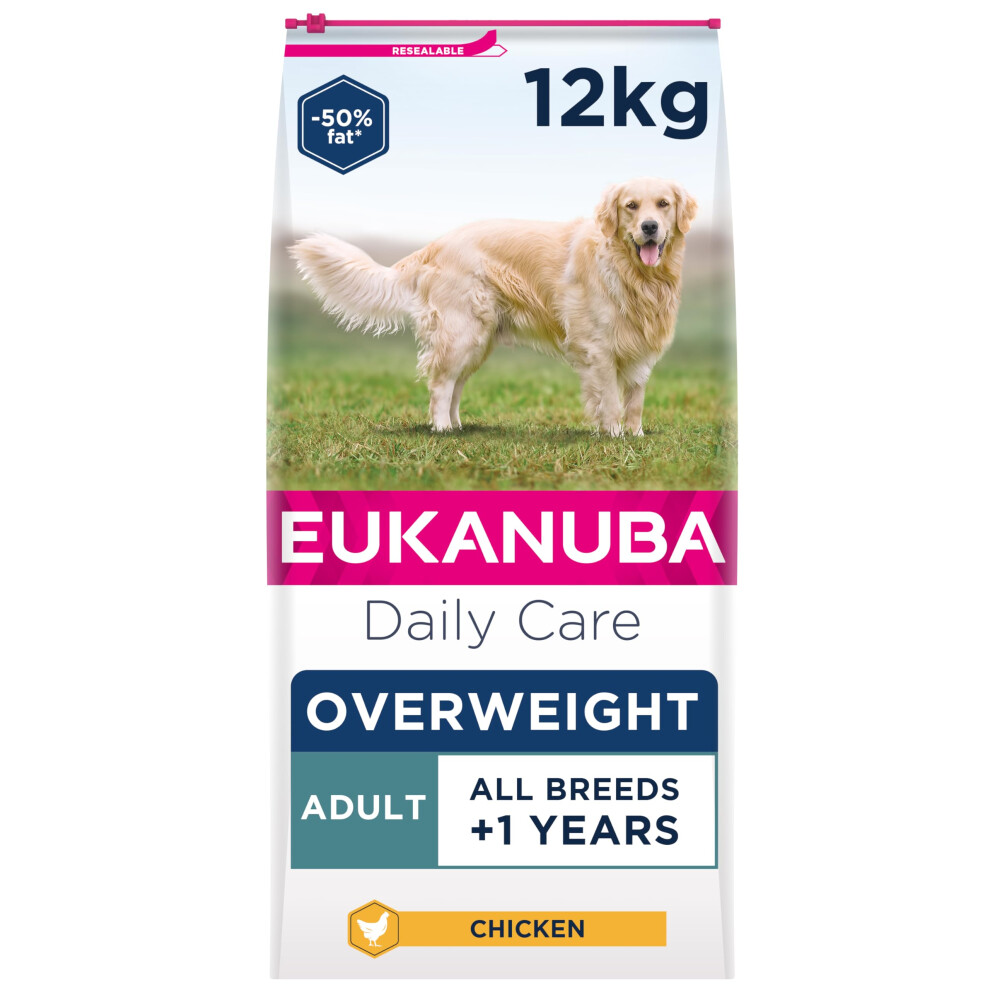 Eukanuba Overweight And Sterilised Low Fat Complete Dry Dog Food For Adult Dogs With Chicken 12 Kg