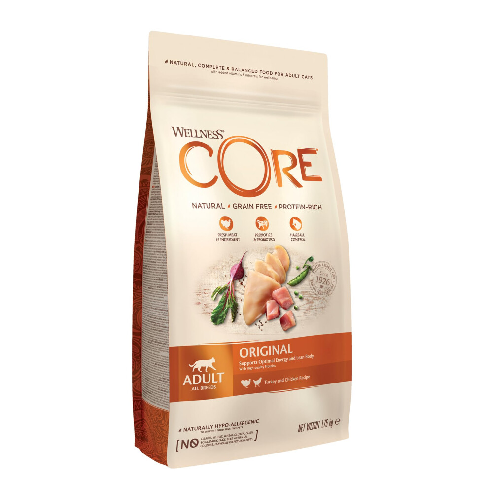 Wellness Core Adult Original, 1.75Kg, Chicken & Turkey, Dry Cat Food For All Cats, -Free, High Meat Content, Protein-Rich, Supports Optimale Grain