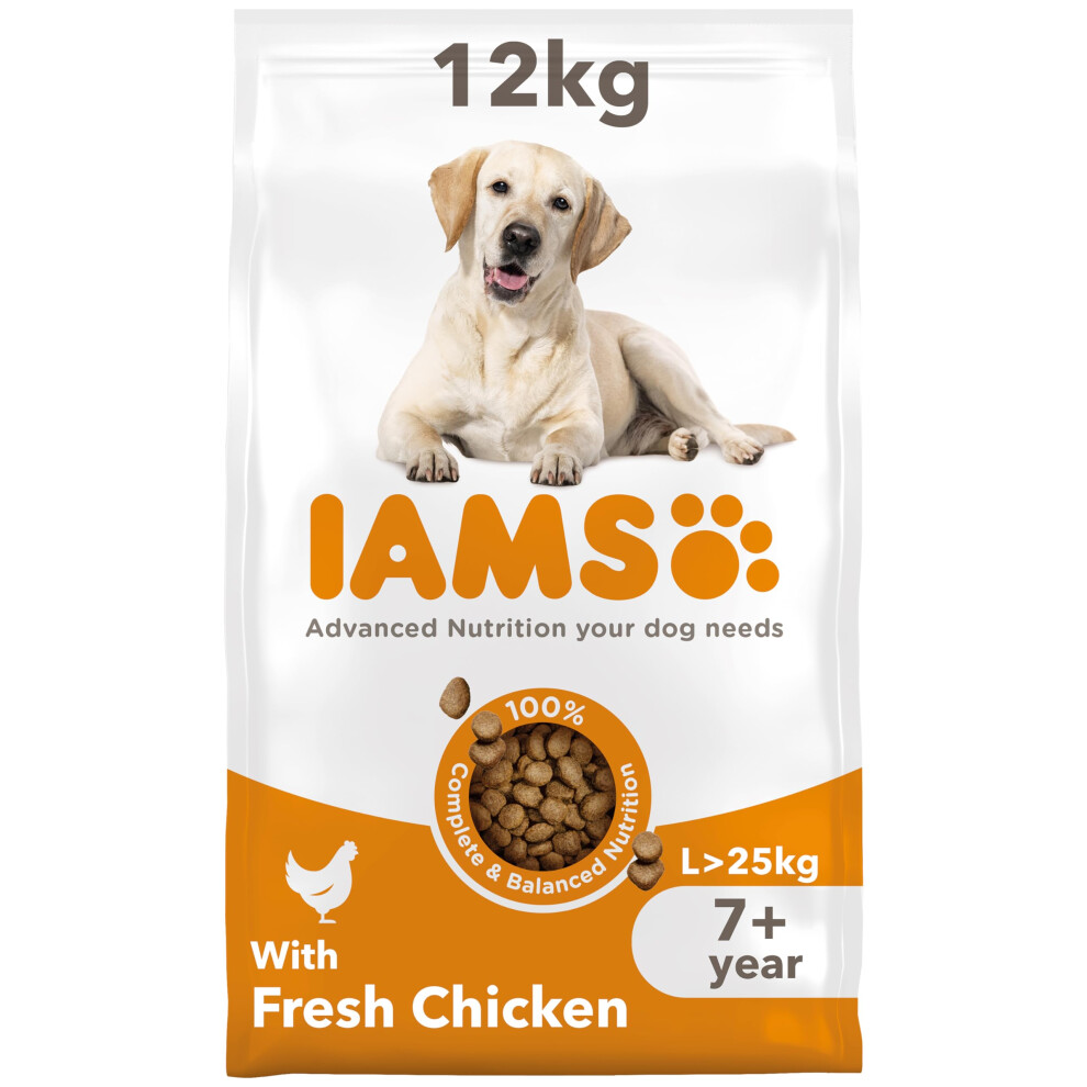 New Iams Complete Dry Dog Food For Senior 7+ Large Breeds With Chicken 12 Kg T81601992