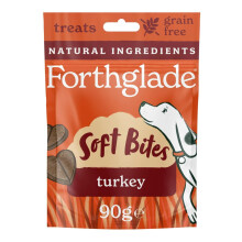 Forthglade Natural Dog Treats (8 x 90g Bags) - Hypoallergenic & Grain Free Dog Treats with Turkey, Hand-Baked Soft Bites, Resealable Bags