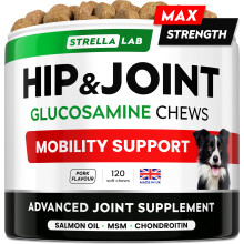 STRELLALAB ? Treats Over Tablets! Advanced Dog Joint Supplement Chews ? Hip & Joint Health Care with Glucosamine & Chondroitin ? Made in UK ? Senior &