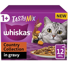 Whiskas Tasty Mix 1+ Country Colletion in Gravy 48 x 85 g Pouches, Adult Cat Food, Pack of 4 (12 x 85 g)