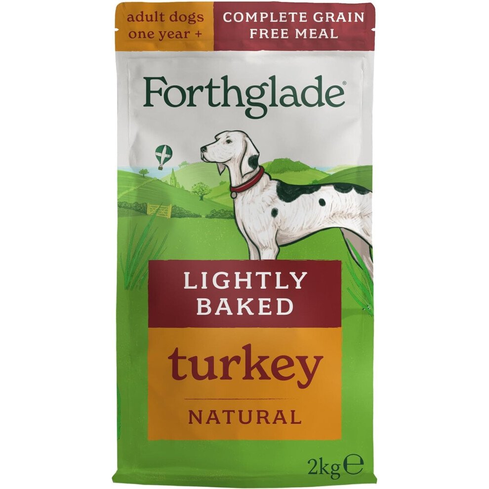 Forthglade Dry Dog Food, Lightly Baked, (2kg Resealable Bag), Adult Dogs, Tukey with Sweet Potato, Grain Free Dog Food with 50% Single Source Protein,