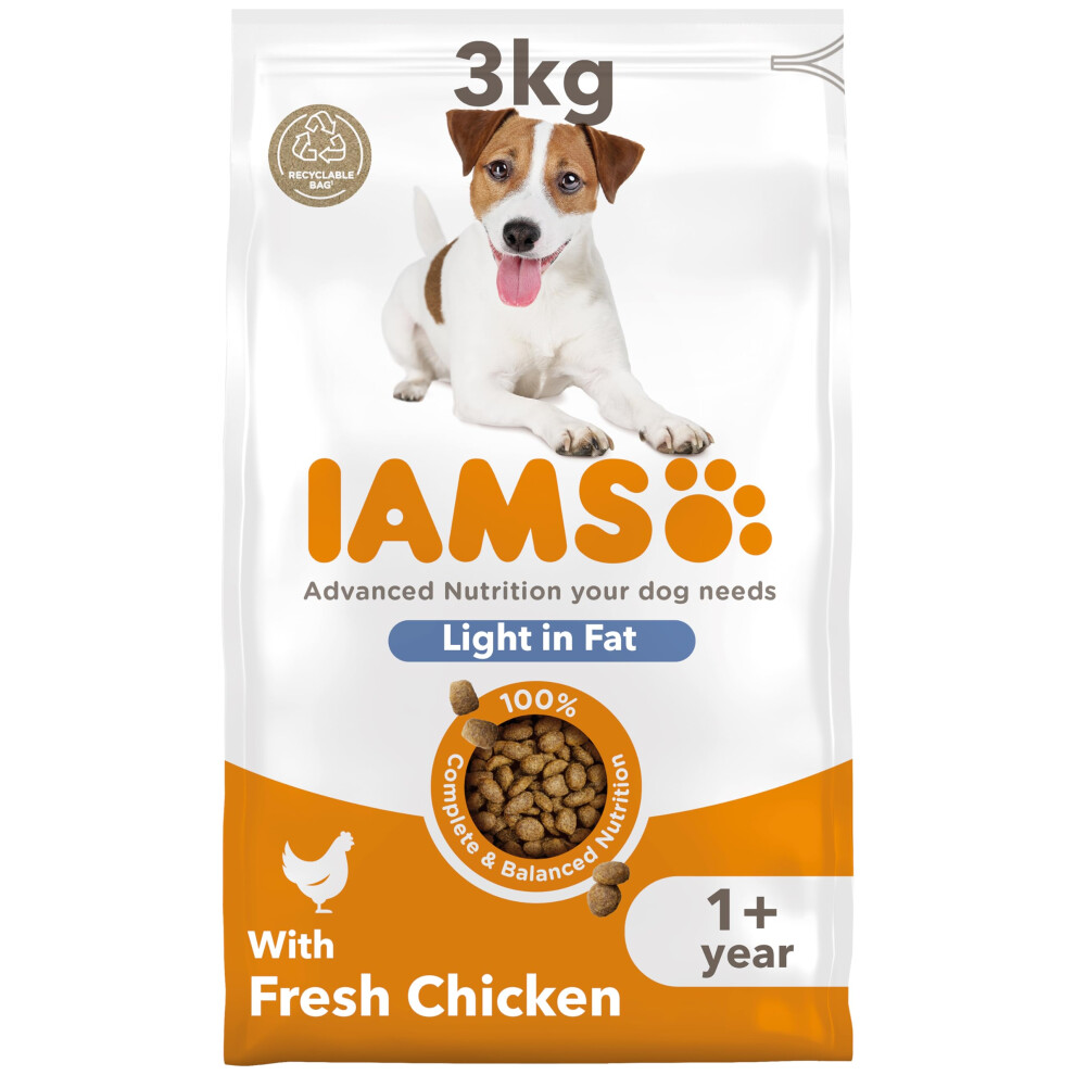 New Iams Low Fat Complete Dry Dog Food For Adult And Senior Dogs With Chicken 3 Kg 8.71E+12