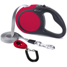 CFMOUR Retractable Dog Lead, 5m/50kg Red Heavy-Duty Extendable Dog Leads for Medium to Large Dogs; Strong Nylon Tape Ribbon Leash, One-Button