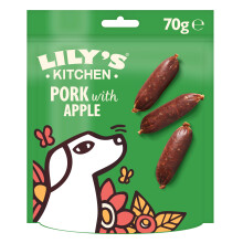 Lily?s Kitchen Made with Natural Ingredients Adult Dog Treats Packet Cracking Pork with Apple Sausages Grain-Free Recipes 8 x 70g