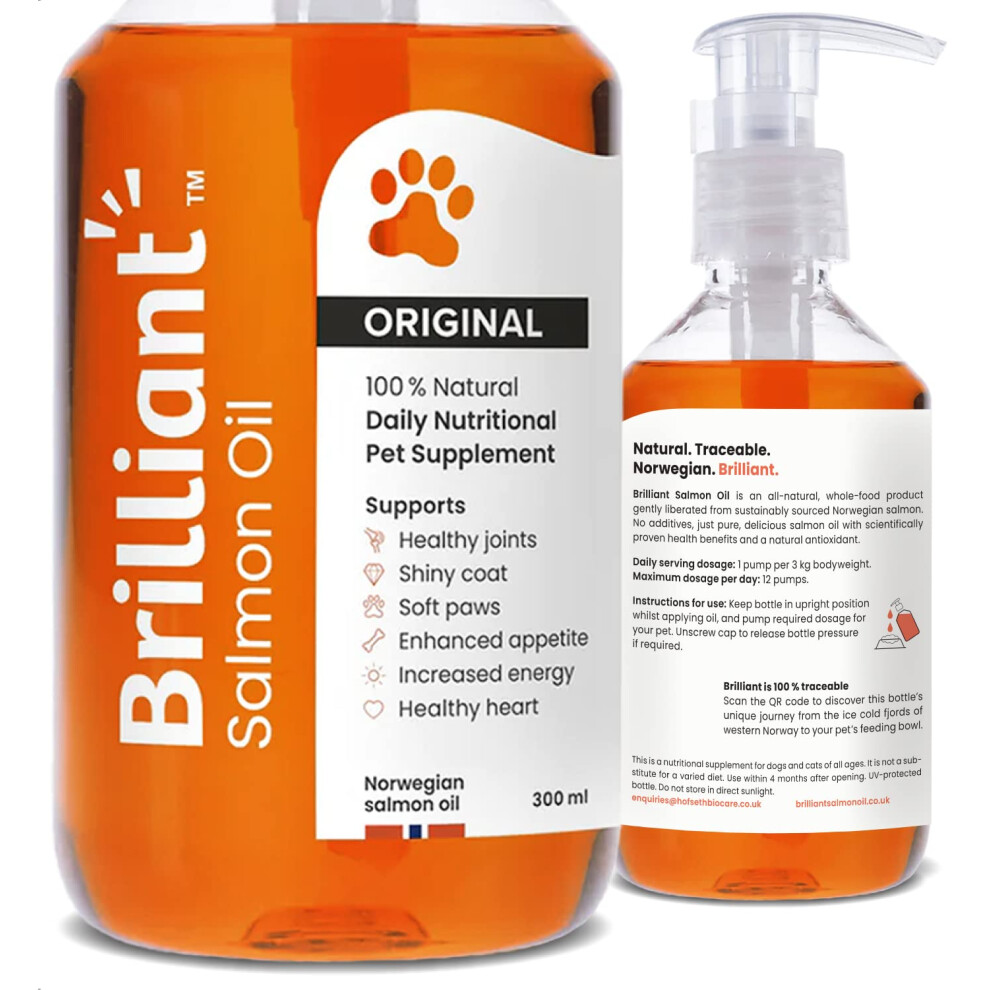 Hofseth Biocare Salmon Brilliant Oil For Dogs, Cats, Puppy, Ferret & Pets - Pure Omega 3, 6 & 9 Fish Oil Food Supplement | Treats Itchy Skin, Joint Care, Heart Health