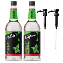 DaVinci Peppermint 1L (1000ML) Syrup for Coffee & Drinks with Pumps. (Pack of 2 Bottles With 2 Pumps)