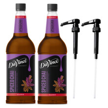 DaVinci Spiced Chai 1L (1000ML) Syrup for Coffee & Drinks with Pumps. (Pack of 2 Bottles With 2 Pumps)