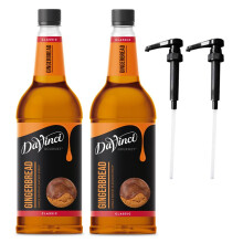 DaVinci Gingerbread 1L (1000ML) Syrup for Coffee & Drinks with Pumps. (Pack of 2 Bottles With 2 Pumps)