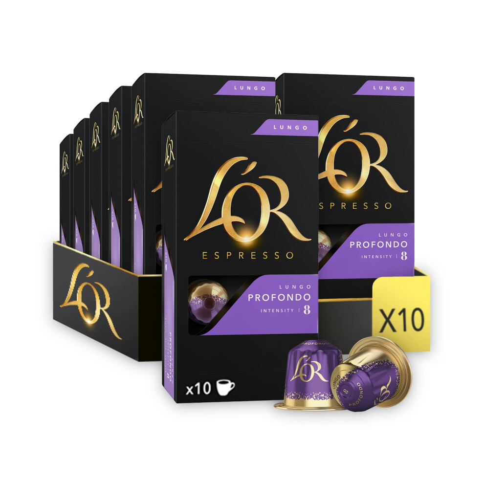 L'or Espresso Lungo Profondo Coffee Pods X10 Intensity 8 (Pack Of 10, Total 100 Capsules)