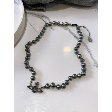 (Pearl Saturn Necklace (Titanium Black)) Pearl Saturn necklace, pin, paperclip bracelet