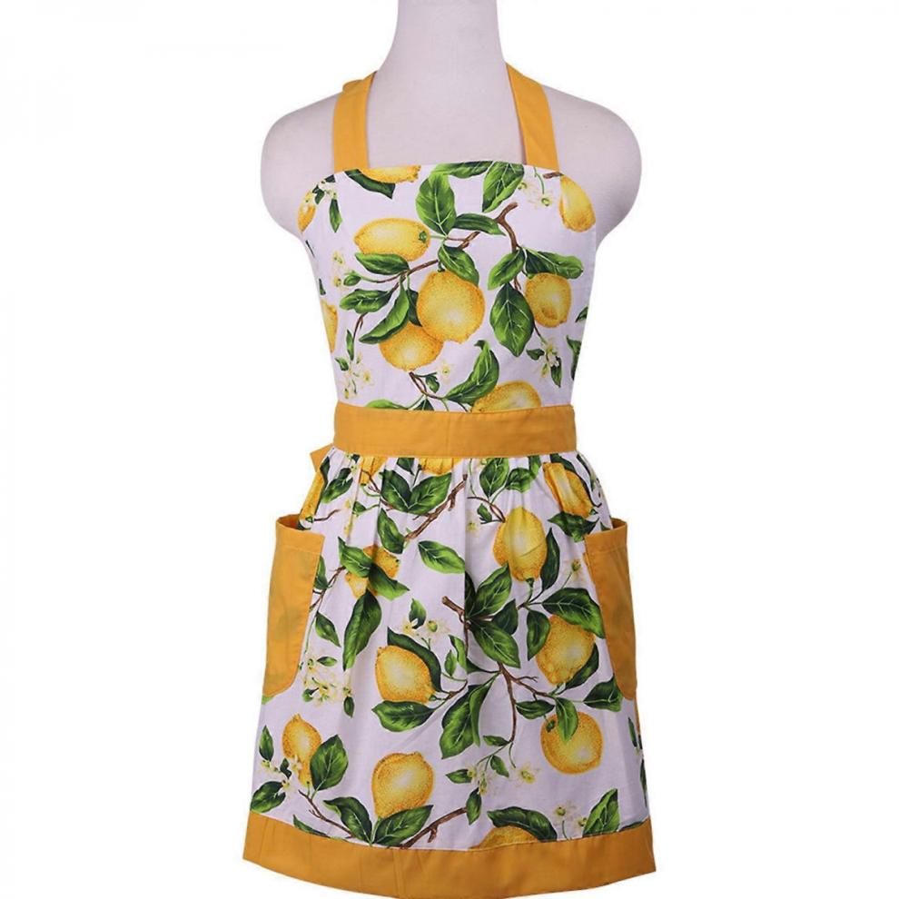 Green Leaves Lemon Kitchen Apron with Pockets, Sleeveless, Adjustable Neck and Waist Strap for Women-image-OPC-PJRM6FJ-NEW
