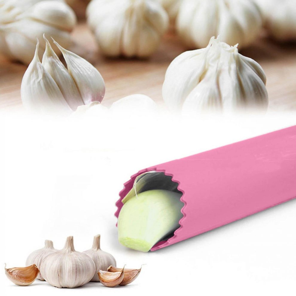 Pink Silicone Garlic Peeler & Press Tool - Roller Tube Peels Cloves in Seconds, No Smell on Hands-image-OPC-PJRM6FF-NEW