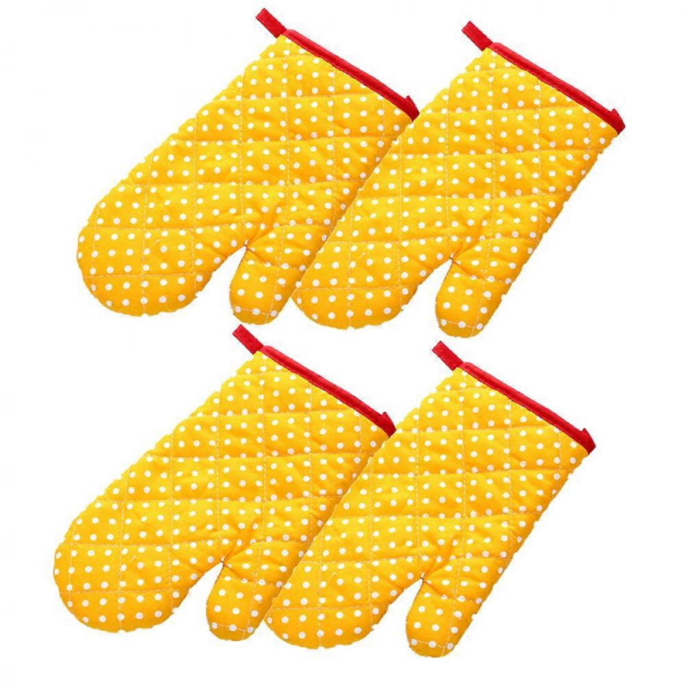 4-Pack Yellow Oven Mitts and Pot Holders, Heat Resistant Baking Gloves for Cooking-image-OPC-PJRM6FX-NEW
