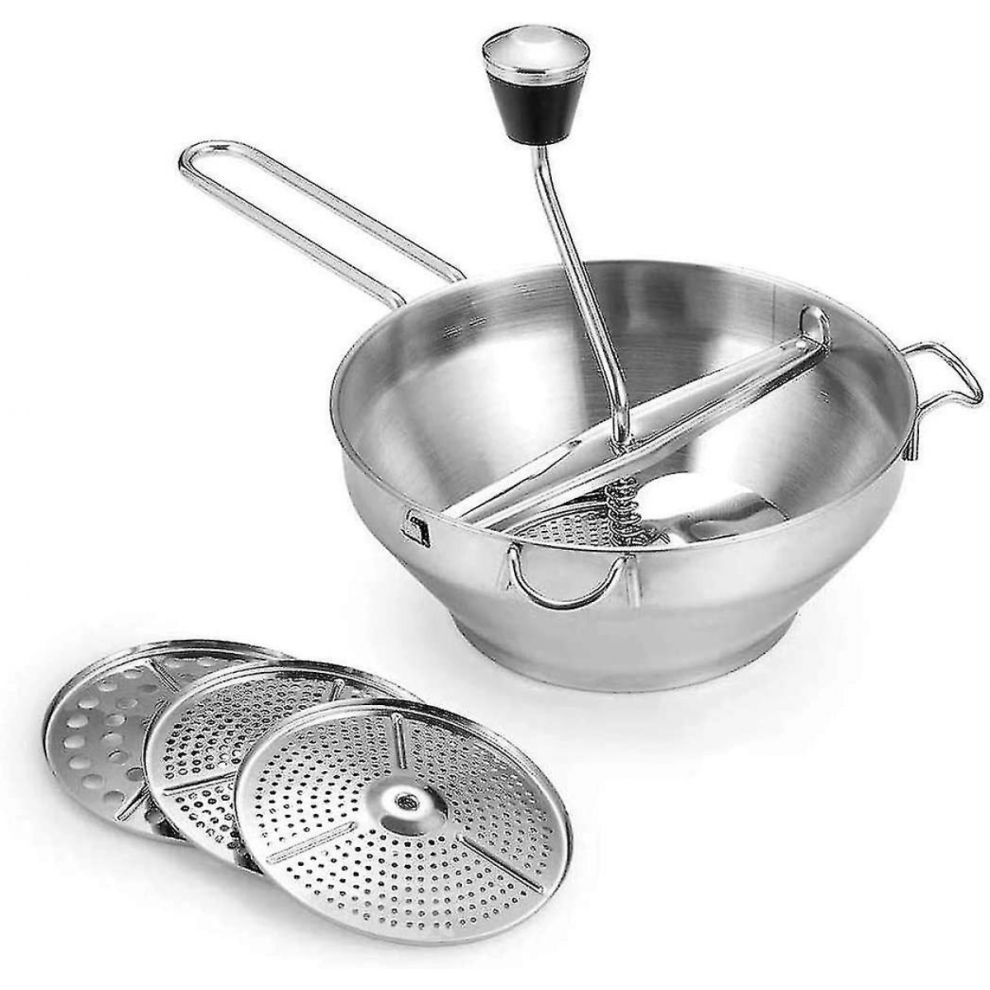 Stainless Steel Food Mill with 3 Grinding Discs & Handle, Durable Rotary Mill for Tomato Sauce, Applesauce, Puree, Mashed Potatoes-image-OPC-PJRM6K8-NEW