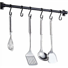 Winter Sale: 40cm Wall-Mounted Kitchen Utensil Bar with 6 Removable Hooks, Shelf Holder Rack (Black)
