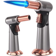 Premium Double Flame Butane Torch with Safety Lock, Adjustable Refillable Kitchen Blow Torch for Creme Brulee