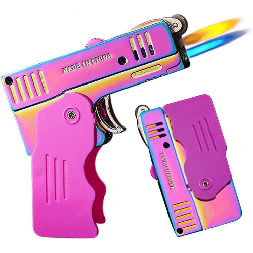 Windproof Adjustable Jet & Soft Flame Butane Torch Lighter, Refillable Foldable Gun Design with Lock Function