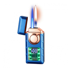 Smart Flame Lighter: Voice, Airflow, Tap, Gravity Ignition, Type-C Rechargeable, Dual Flame, LED Display, LightsBay Blue