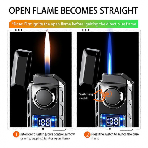Smart Flame Lighter: Voice, Airflow, Tap, Gravity Ignition, Type-C Rechargeable, Dual Flame, LED Display, Green 2