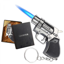Cool Gun Shape Jet Flame Torch Lighter Windproof Adjustable Refillable Butane for Cigar Outdoor Gifts (No Gas) Black