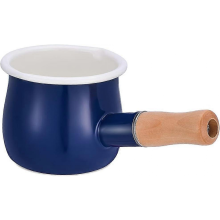 Non-Stick Enamel Milk Pan, Wooden Handle Pot for Tea, Coffee, Egg Boiling & Baby Food, Easy Clean Blue Stockpot