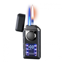 Smart Flame Lighter: Voice, Airflow, Tap, Gravity Ignition, Type-C Rechargeable, Dual Flame, LED Display, Black Matte