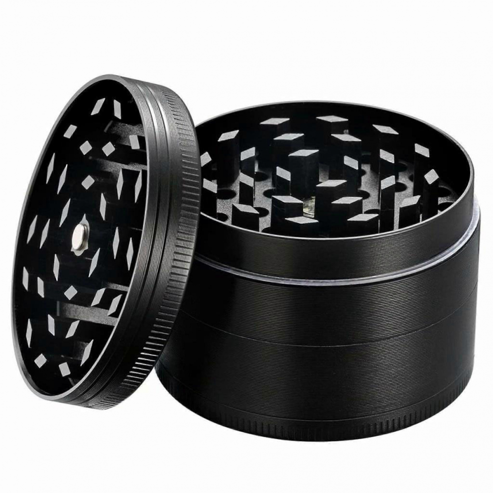 4-Piece Zinc Alloy Herb Grinder For Spice Pollen Crusher Black