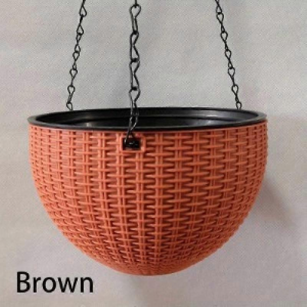 Versatile Round Resin Hanging Flower Pot Basket Outdoor Garden Balcony Planter Brown-image-OPC-PJRM7GW-NEW