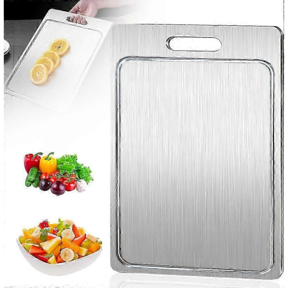 2025 New Brushed Titanium Cutting Board, Stainless Steel Chopping Mat for Kitchen Cooking, Silver-image-OPC-PJRM7K2-NEW
