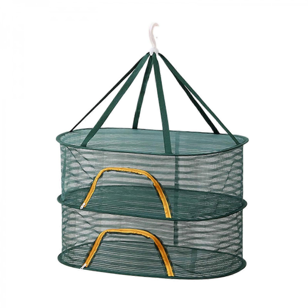 Large Capacity Breathable Hanging Drying Net for Kitchen Camping Picnics Vegetable Dryer Mesh Basket Dark Green Medium 2 Floors-image-OPC-PJRM7VP-NEW