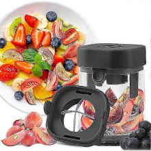 Stainless Steel Fruit Cutter for Strawberries, Grapes, Tomatoes - Detachable Bite-Size Slicer for Toddlers, Quick Food Prep, BLACK