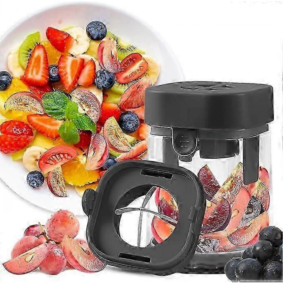 Stainless Steel Fruit Cutter for Strawberries, Grapes, Tomatoes - Detachable Bite-Size Slicer for Toddlers, Quick Food Prep, BLACK