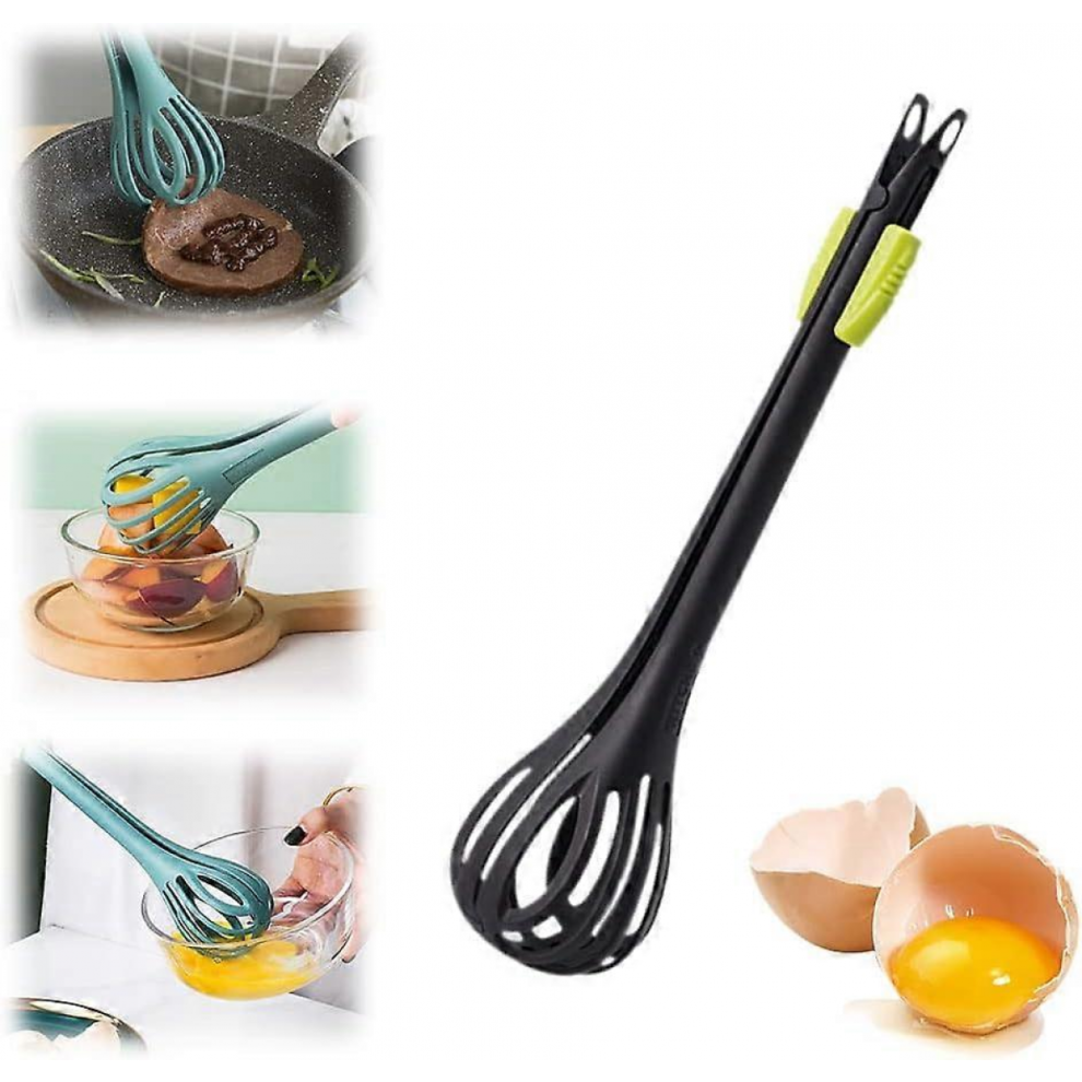 2-in-1 Food Clip Egg Whisk, Multifunctional Kitchen Tongs Egg Beater, Bread Clip Manual Blender (Black)-image-OPC-PJRM7XB-NEW