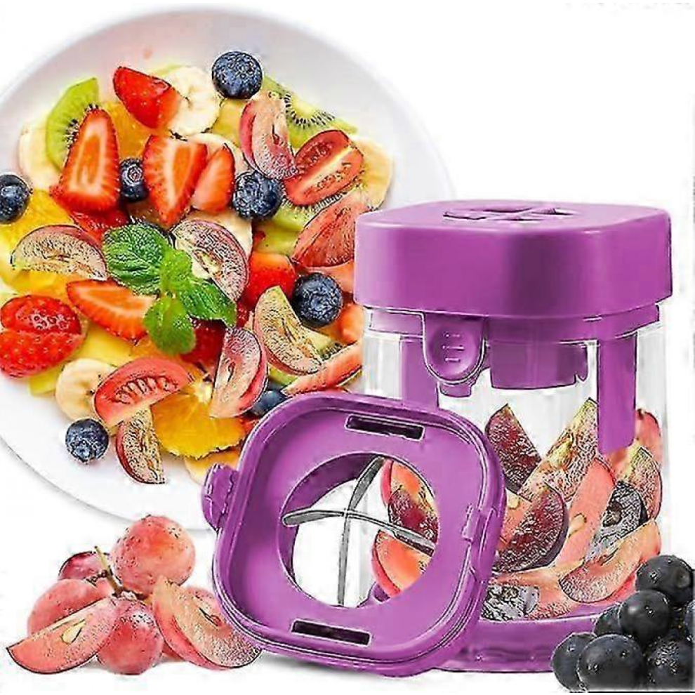 Stainless Steel Fruit Cutter - Strawberry, Grape, Cherry Tomato Slicer - Detachable Bite-Size Food Cutter for Toddlers, Quick Prep, PURPLE