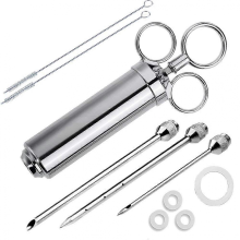 2-oz Stainless Steel Meat Injector Syringe with 3 Needles, 2 Brushes, 4 O-rings