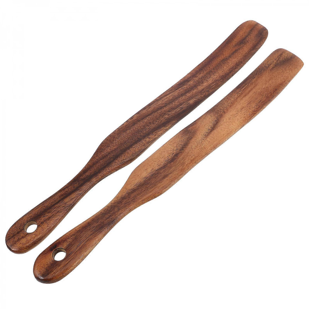Wood Sourdough Spurtles 2Pcs, Non-Stick Kitchen Utensil with Hanging Hole, Coffee Color, 28x3.3x0.4cm-image-OPC-PJRM85B-NEW