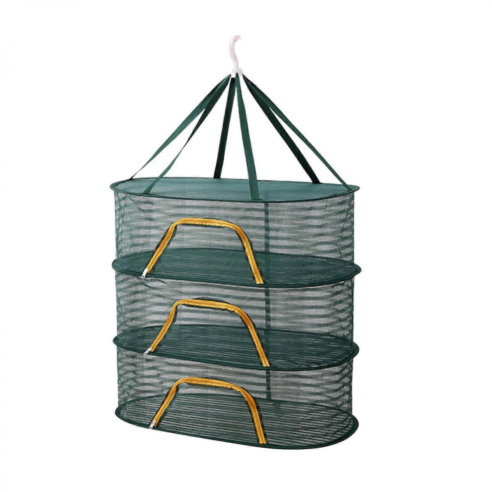 Large 3-Layer Breathable Mesh Drying Basket, Dark Green, for Kitchen Camping Picnics-image-OPC-PJRM86G-NEW