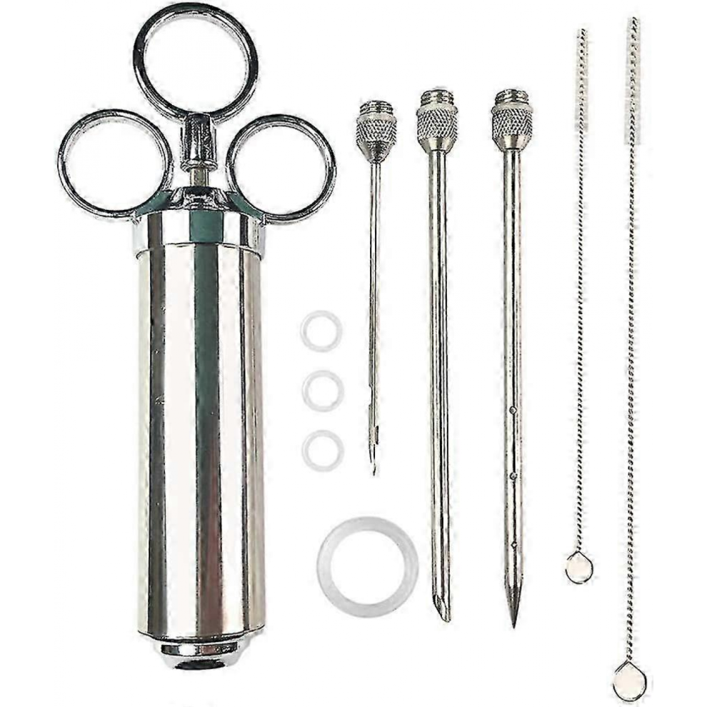 BBQ Marinade Syringe, 60ml Stainless Steel with Brush and Needle Silver-image-OPC-PJRM869-NEW
