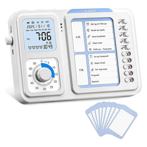 Visual Timer & ADHD Tool for Kids Adults, Task Timer with Chore Chart Board, White Visual Schedule for Kids