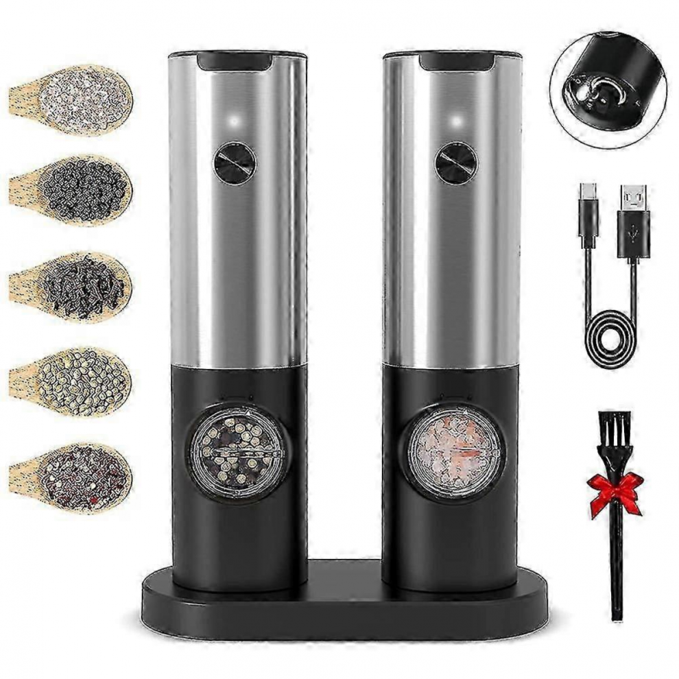 USB Rechargeable Electric Salt and Pepper Grinder Set with Dual Charging Base-image-OPC-PJRM8GS-NEW