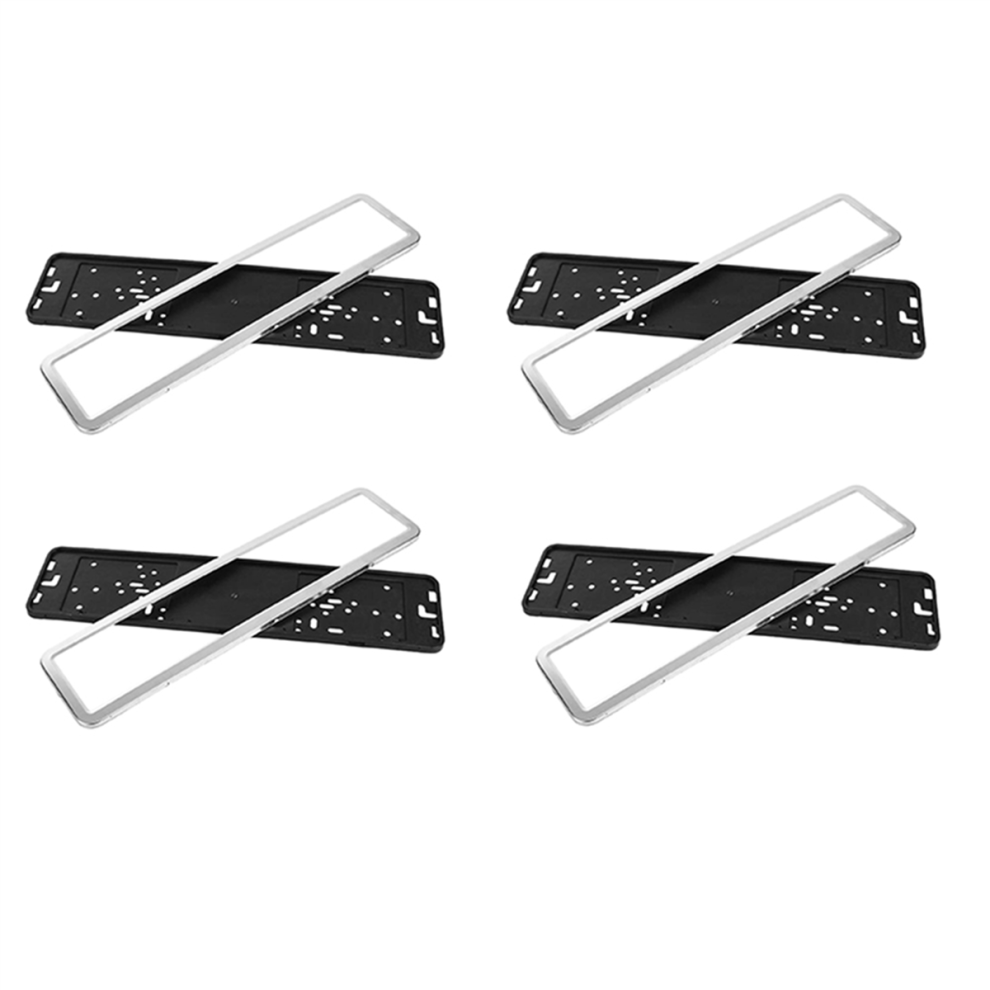 1 Set Stainless Steel European German 8K License Plate Frame (Silver) Silver 4852852615811