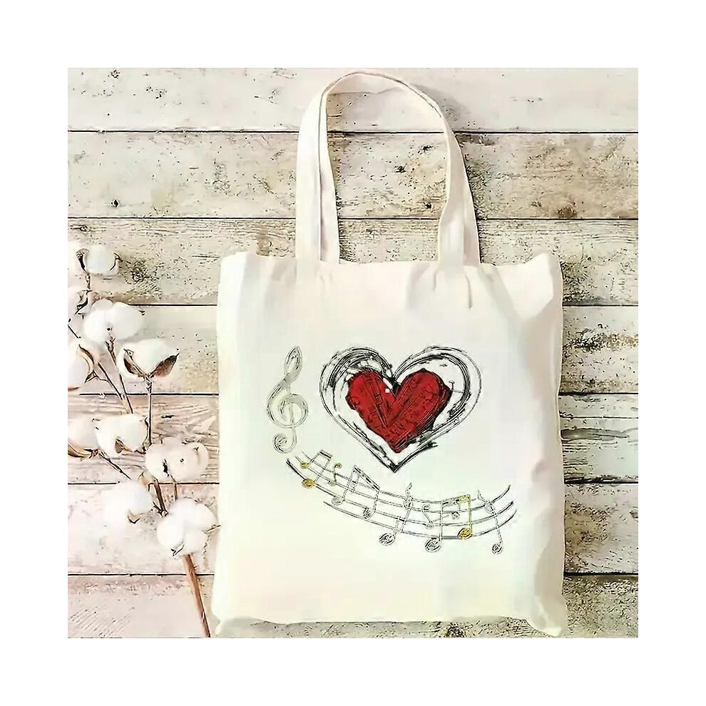 (2) Borsa A Tracolla In Tela Con Tema Musicale, Grande Capacità , Borsa A Mano In Tela Per La Scuola,-image