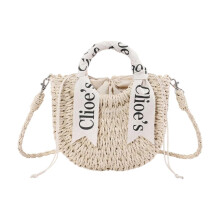 (Beige) Stroh-Clutch für Damen, kleine Schultertasche, Umhängetasche, Strandtasche, gewebte Handtasche,