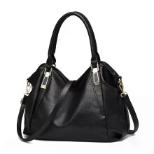 Sac à main en cuir souple noir pour femme, grande capacité, bandoulière.
