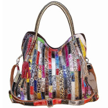 Mehrfarbige Damen-Einkaufstasche, Handtasche, buntes Patchwork-Design, große Schultertasche, Shopper-Tasche,