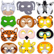 12 Pack Felt Animal Masks for Kids, Jungle Safari Party Favors for Birthday