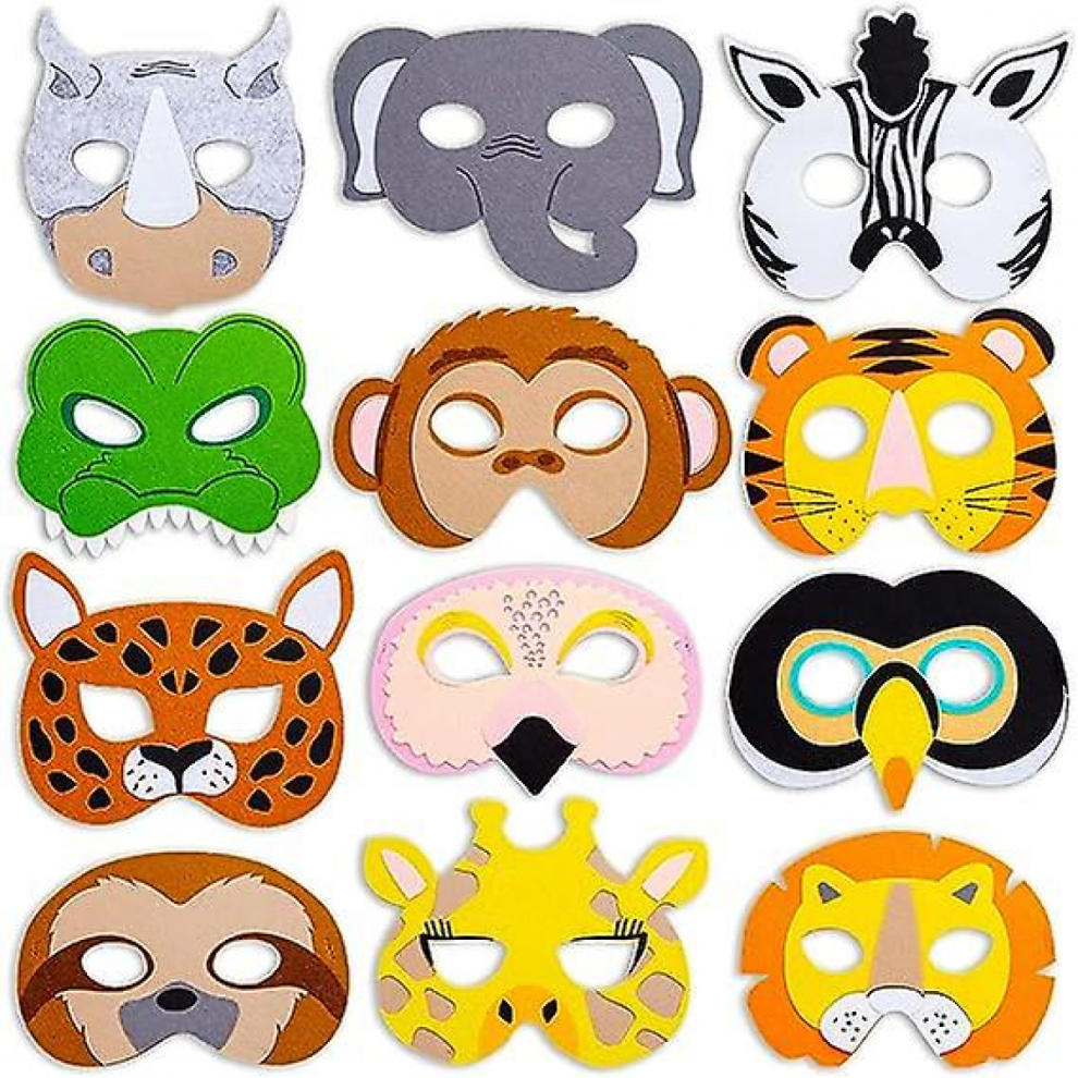 12 Pack Felt Animal Masks for Kids, Jungle Safari Party Favors for Birthday